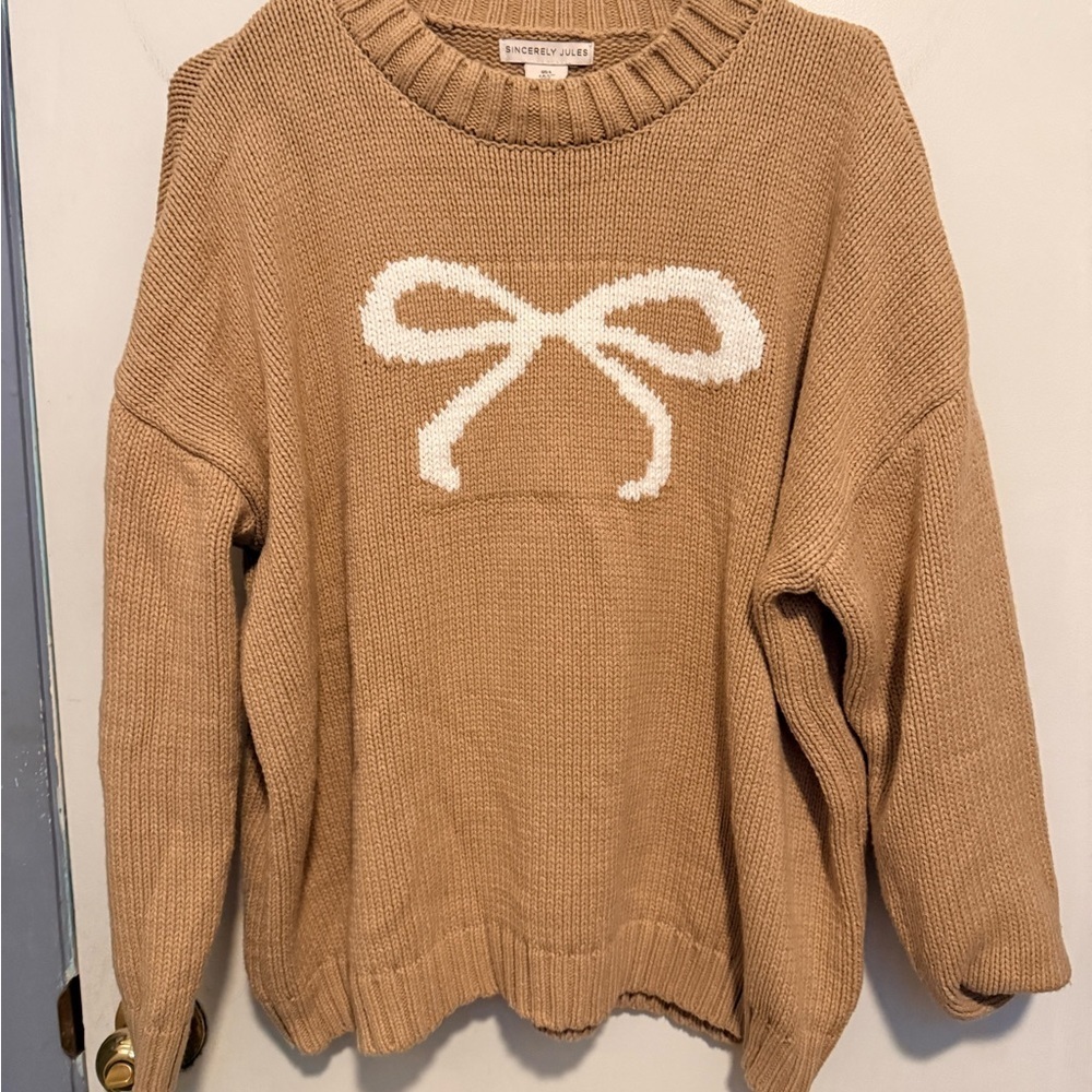 Sincerely Jules Tan Bow Crew Neck Sweater - Picture 3 of 5